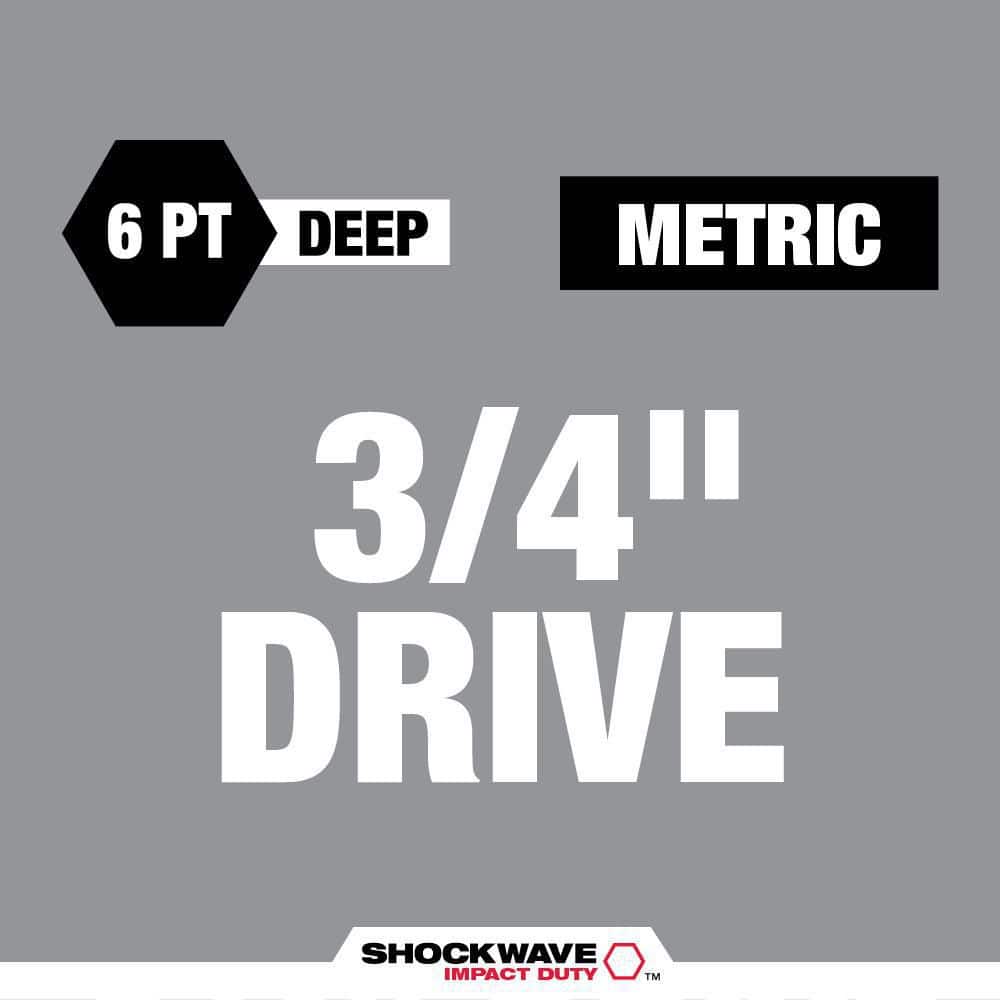 Milwaukee SHOCKWAVE 3/4 in. Drive Metric Deep Well 6 Point Impact Socket Set (8-Piece) 49-66-7020