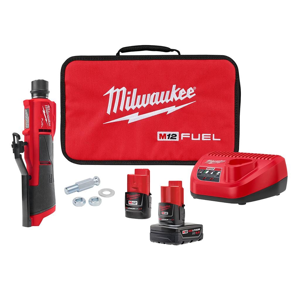 Milwaukee M12 FUEL 12V Lithium-Ion Brushless Low Speed Tire Buffer Kit with 4.0 Ah and 2.0 Ah Battery and Bag 2409-22