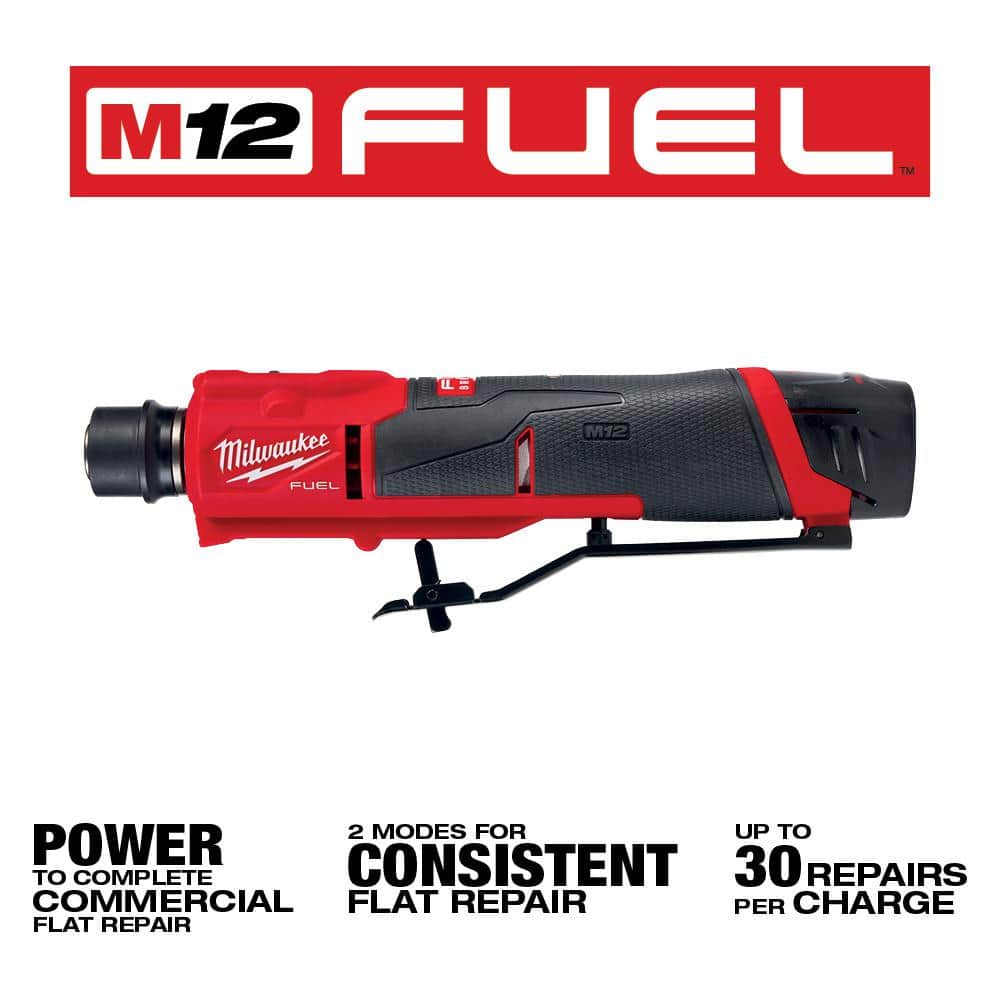 Milwaukee M12 FUEL 12V Lithium-Ion Brushless Low Speed Tire Buffer Kit with 4.0 Ah and 2.0 Ah Battery and Bag 2409-22