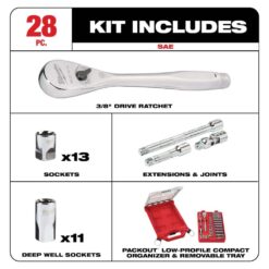 Milwaukee 3/8 in. Drive SAE Ratchet and Socket Mechanics Tool Set with Packout Case (28-Piece) 48-22-9481