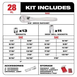 Milwaukee 3/8 in. Drive SAE Ratchet and Socket Mechanics Tool Set with Packout Case (28-Piece) 48-22-9481