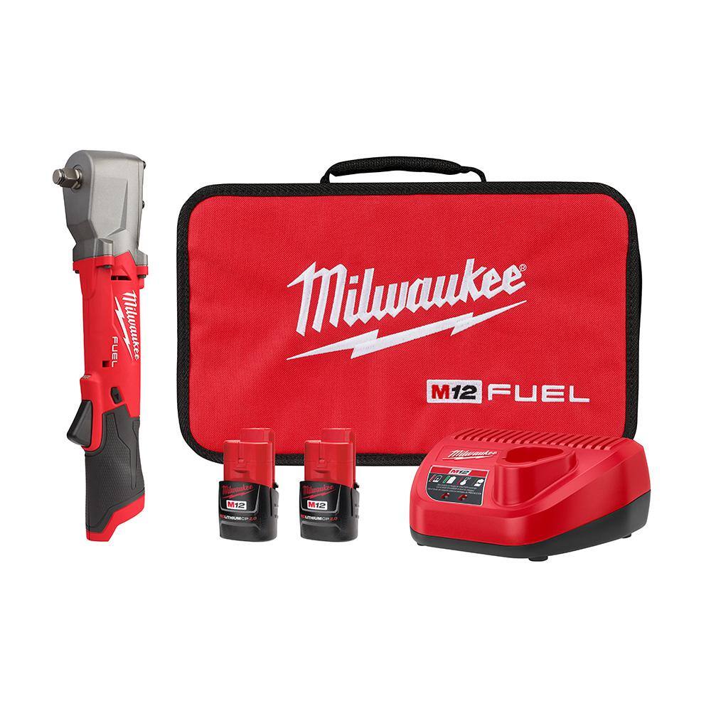 Milwaukee M12 FUEL 12V Lithium-Ion Brushless Cordless 1/2 in. Right Angle Impact Wrench Kit with Two 2.0 Ah Batteries 2565-22