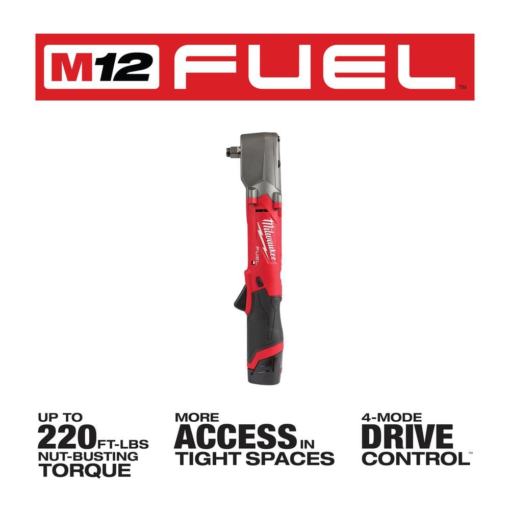 Milwaukee M12 FUEL 12V Lithium-Ion Brushless Cordless 1/2 in. Right Angle Impact Wrench Kit with Two 2.0 Ah Batteries 2565-22