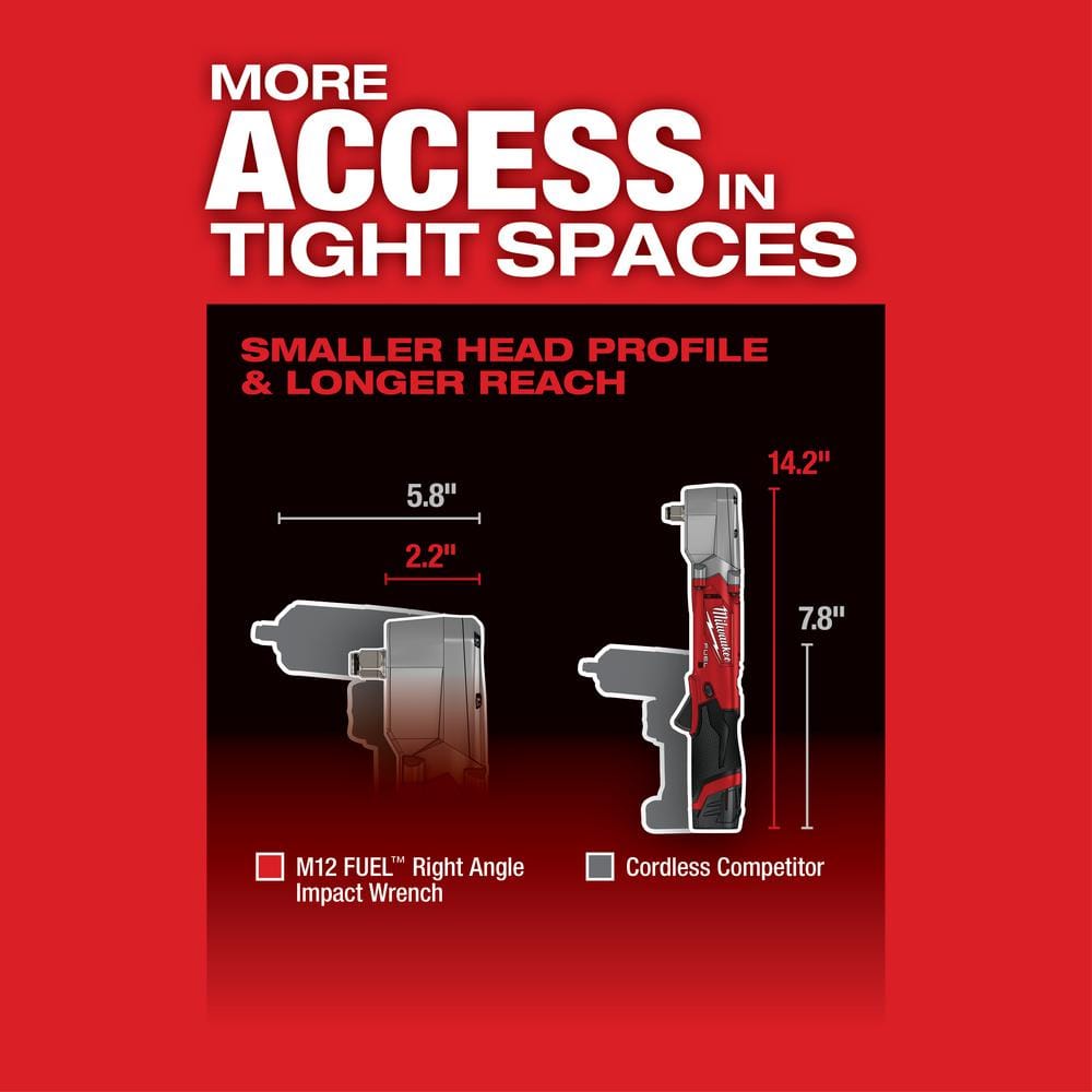 Milwaukee M12 FUEL 12V Lithium-Ion Brushless Cordless 1/2 in. Right Angle Impact Wrench Kit with Two 2.0 Ah Batteries 2565-22