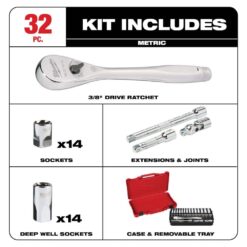 Milwaukee 3/8 in. Drive Metric Ratchet and Socket Mechanics Tool Set (32-Piece) 48-22-9508
