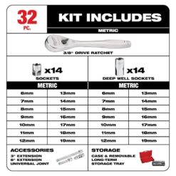Milwaukee 3/8 in. Drive Metric Ratchet and Socket Mechanics Tool Set (32-Piece) 48-22-9508