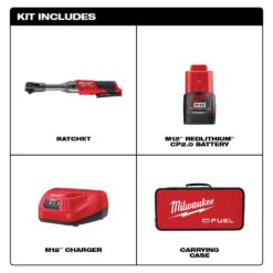 Milwaukee M12 FUEL 12V Lithium-Ion Brushless Cordless 3/8 in. Extended Reach Ratchet Kit with One 2.0 Ah Batteries 2560-21