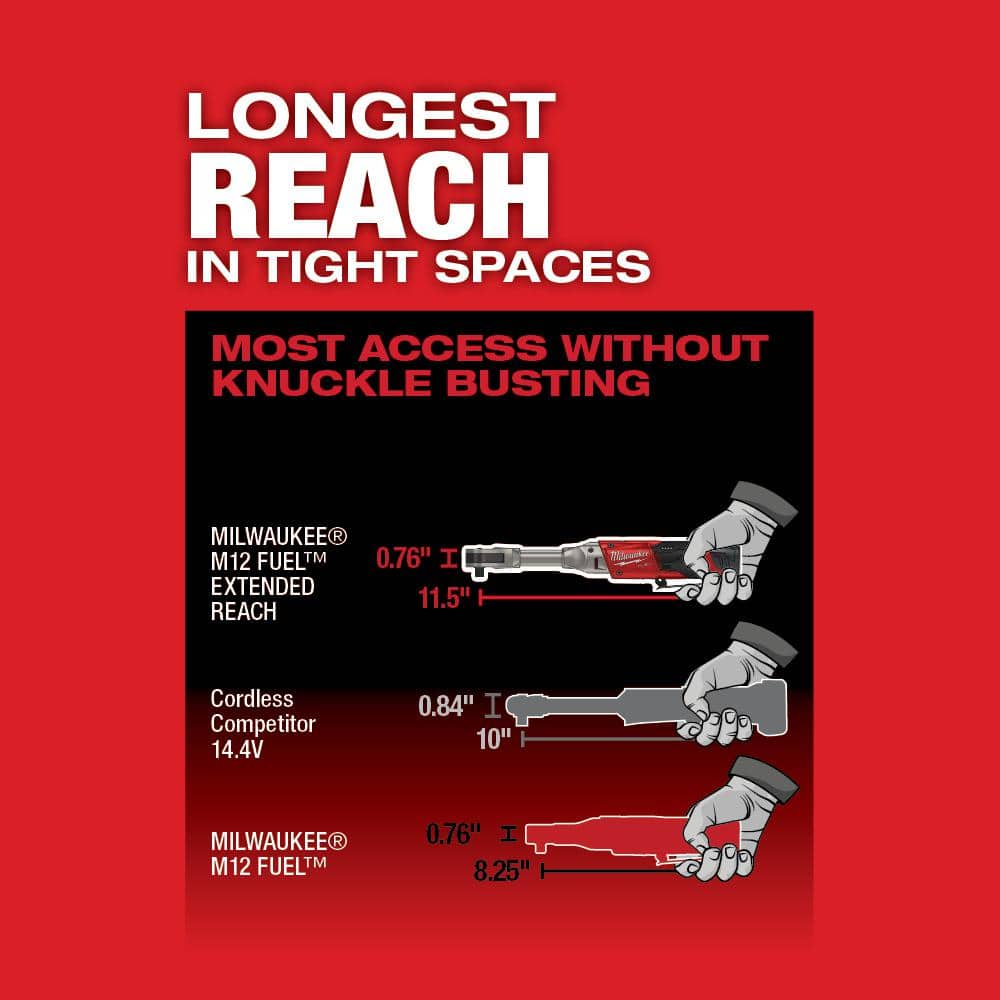 Milwaukee M12 FUEL 12V Lithium-Ion Brushless Cordless 3/8 in. Extended Reach Ratchet Kit with One 2.0 Ah Batteries 2560-21