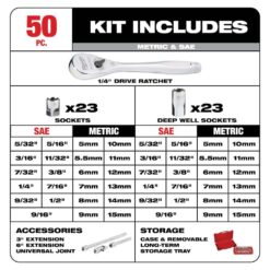 Milwaukee 1/4 in. Drive SAE/Metric Ratchet and Socket Mechanics Tool Set (50-Piece) 48-22-9004