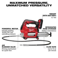 Milwaukee M18 18V Lithium-Ion Cordless Grease Gun 2-Speed with (2) 1.5Ah Batteries, Charger, Tool Bag 2646-22CT