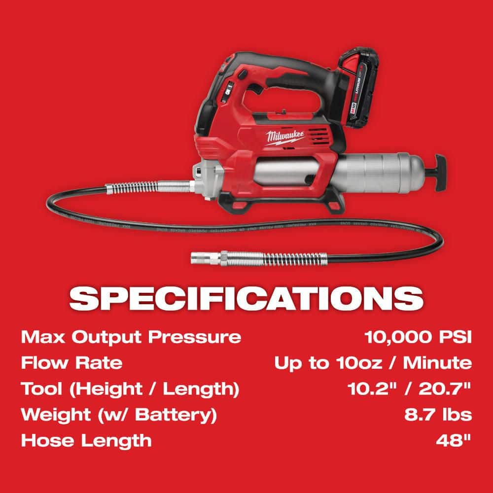 Milwaukee M18 18V Lithium-Ion Cordless Grease Gun 2-Speed with (2) 1.5Ah Batteries, Charger, Tool Bag 2646-22CT
