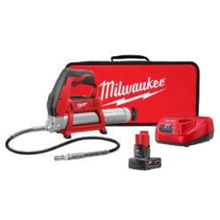 Milwaukee M12 12V Lithium-Ion Cordless Grease Gun Kit with One 3.0 Ah Battery, Charger and Tool Bag 2446-21XC