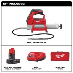 Milwaukee M12 12V Lithium-Ion Cordless Grease Gun Kit with One 3.0 Ah Battery, Charger and Tool Bag 2446-21XC