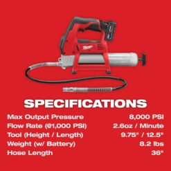 Milwaukee M12 12V Lithium-Ion Cordless Grease Gun Kit with One 3.0 Ah Battery, Charger and Tool Bag 2446-21XC