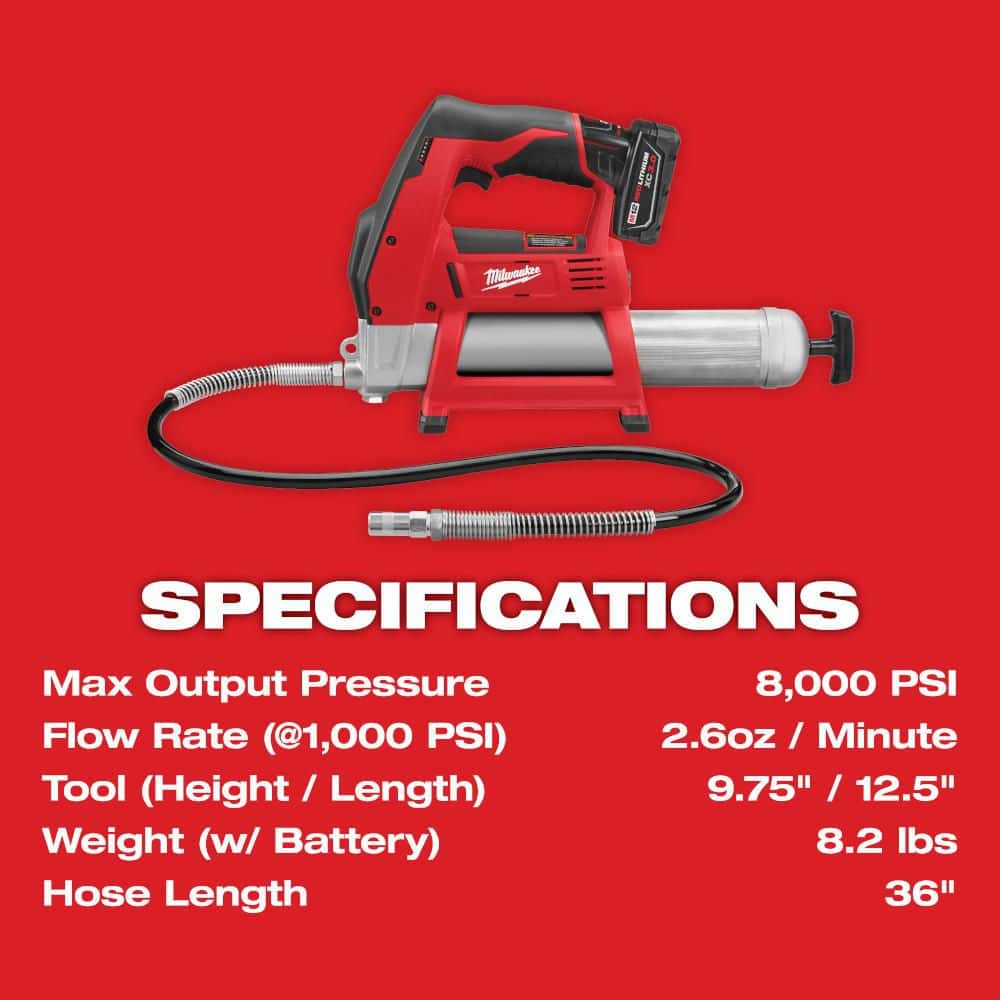 Milwaukee M12 12V Lithium-Ion Cordless Grease Gun Kit with One 3.0 Ah Battery, Charger and Tool Bag 2446-21XC