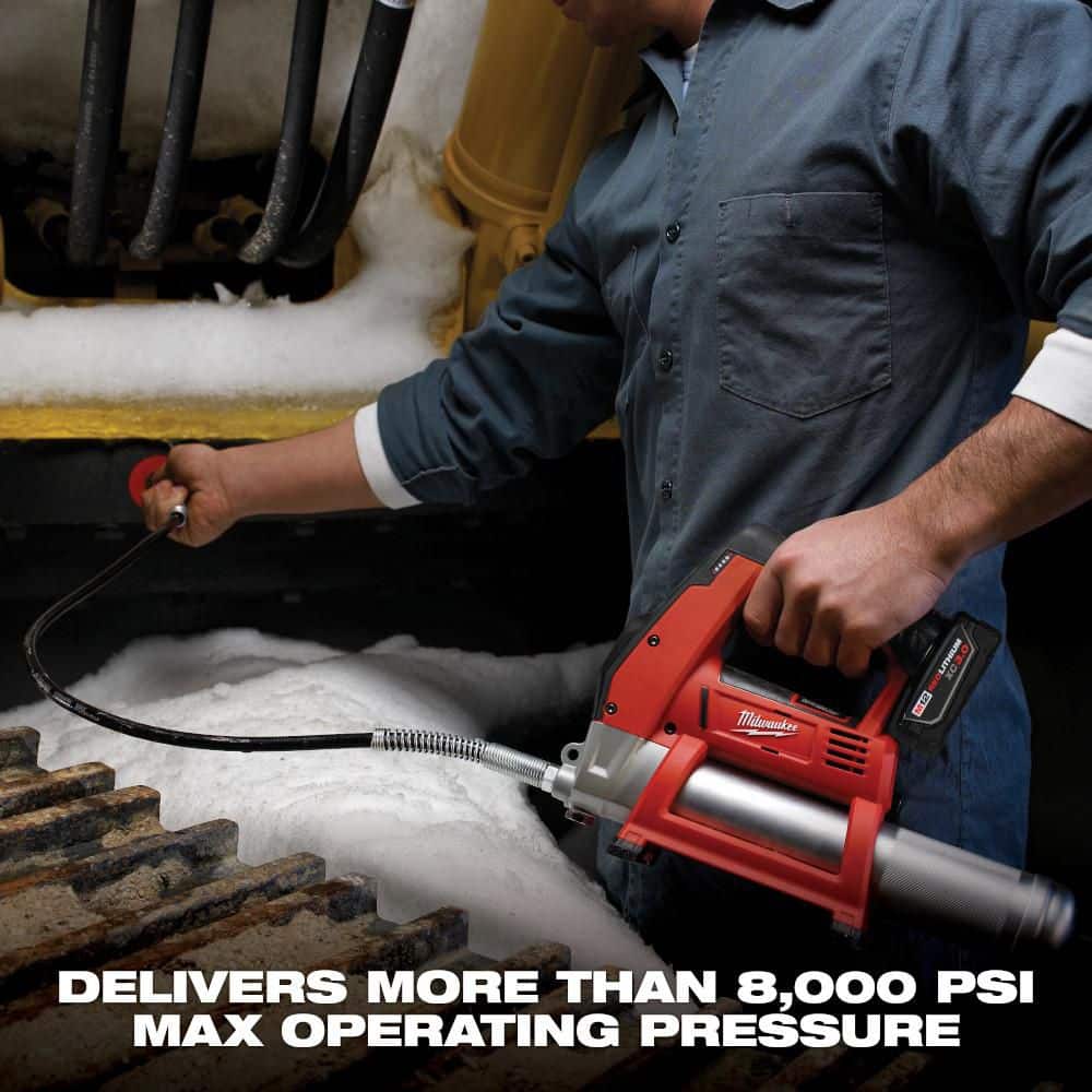 Milwaukee M12 12V Lithium-Ion Cordless Grease Gun Kit with One 3.0 Ah Battery, Charger and Tool Bag 2446-21XC