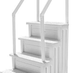 XtremepouwerUS 4-Step Above Ground Swimming Pool Ladder Step to Deck Mounted Step Ladder, White