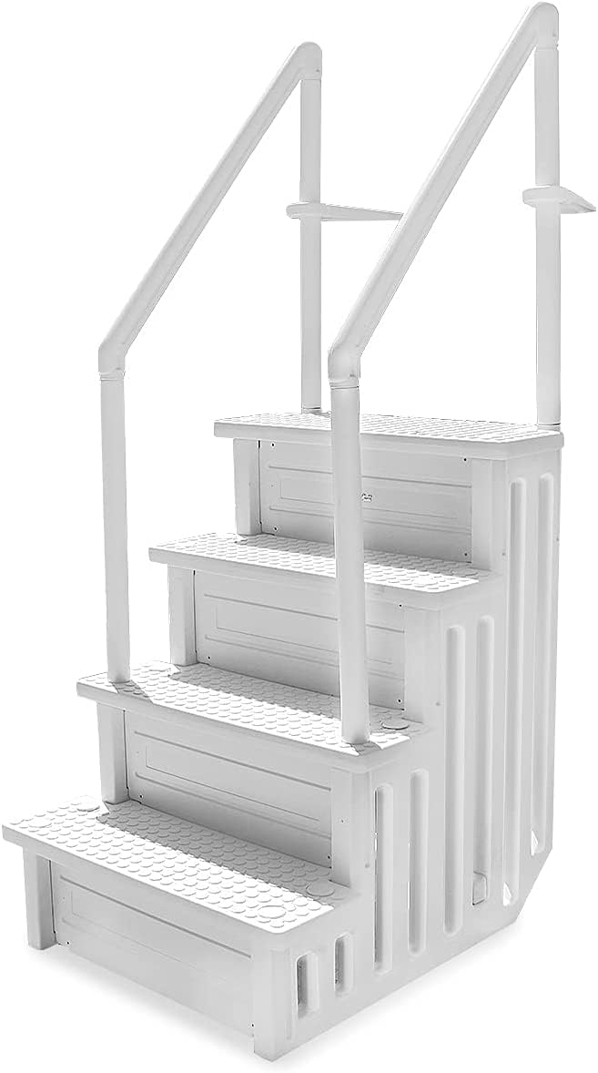 XtremepouwerUS 4-Step Above Ground Swimming Pool Ladder Step to Deck Mounted Step Ladder, White