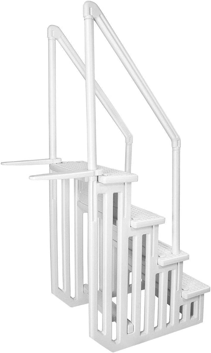 XtremepouwerUS 4-Step Above Ground Swimming Pool Ladder Step to Deck Mounted Step Ladder, White