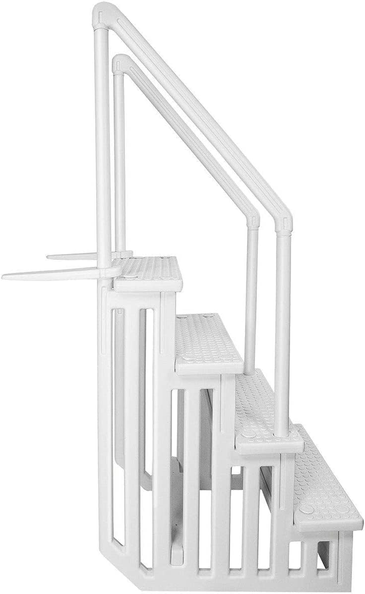 XtremepouwerUS 4-Step Above Ground Swimming Pool Ladder Step to Deck Mounted Step Ladder, White