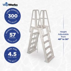Vinyl Works SLA A-Frame 48 to 56 Inch Adjustable Above Ground Swimming Pool Ladder Entry System, White