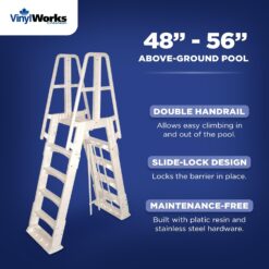 Vinyl Works SLA A-Frame 48 to 56 Inch Adjustable Above Ground Swimming Pool Ladder Entry System, White