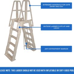 Vinyl Works SLA A-Frame 48-56 Inch Adjustable Above Ground Swimming Pool Ladder Entry System, Taupe