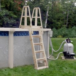 Vinyl Works SLA A-Frame 48-56 Inch Adjustable Above Ground Swimming Pool Ladder Entry System, Taupe