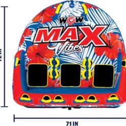WOW Sports - Max Vibes Inflatable Towable Tube - 1-3 Rider - Perfect for Kids & Adults - Soft Top Deck Tube - Boating Accessory