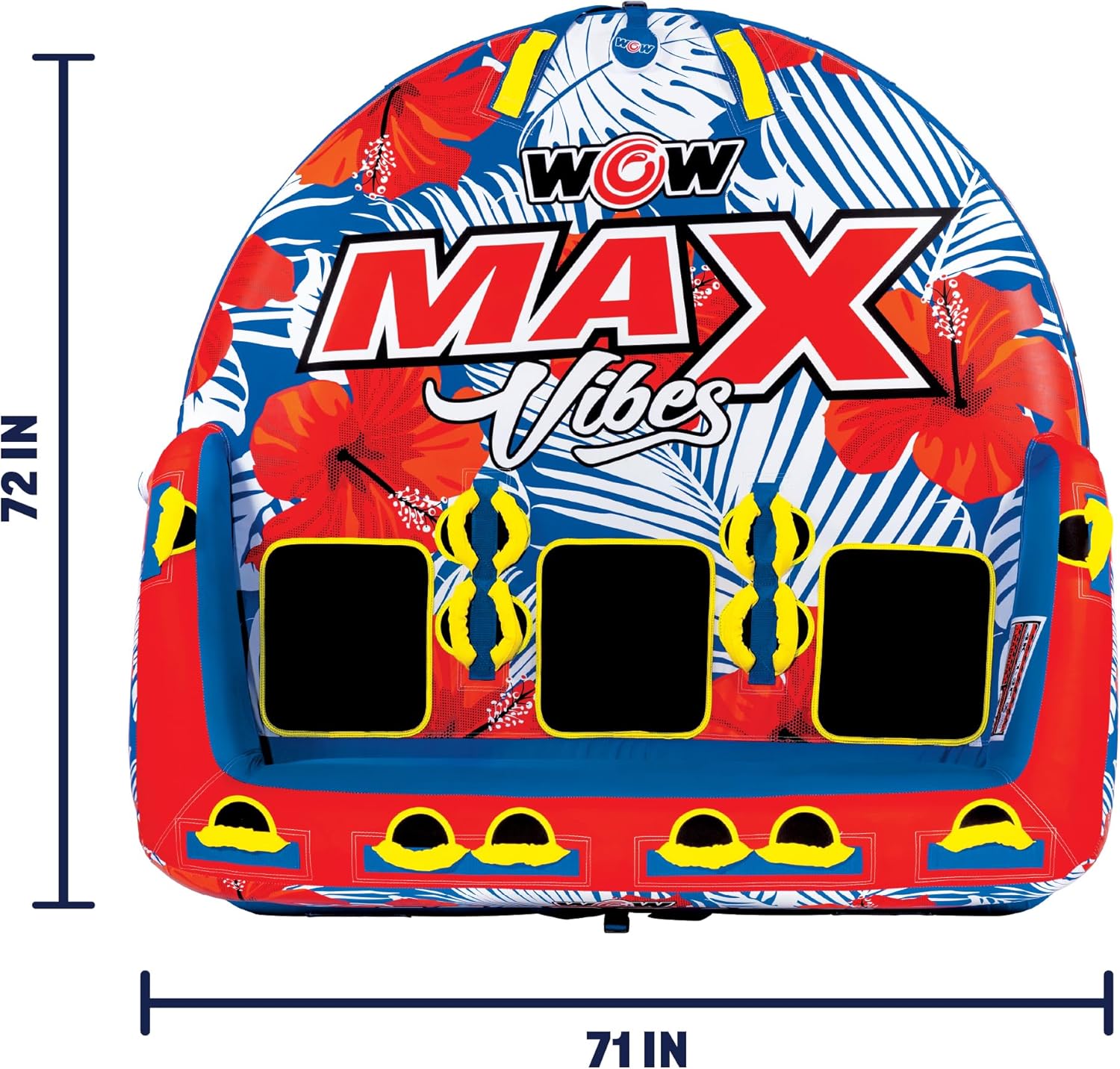 WOW Sports - Max Vibes Inflatable Towable Tube - 1-3 Rider - Perfect for Kids & Adults - Soft Top Deck Tube - Boating Accessory