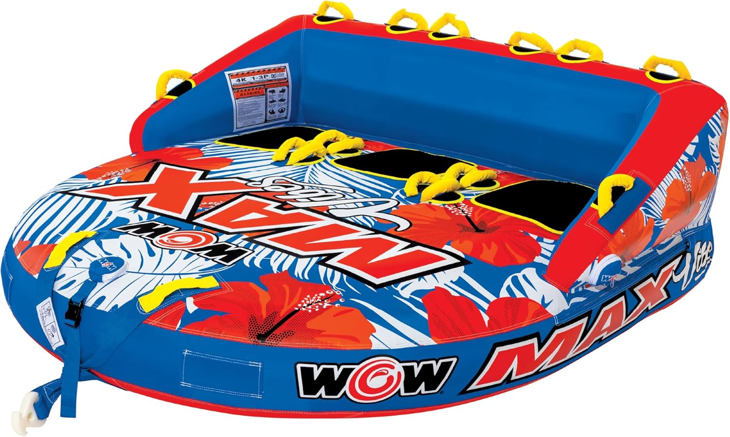 WOW Sports - Max Vibes Inflatable Towable Tube - 1-3 Rider - Perfect for Kids & Adults - Soft Top Deck Tube - Boating Accessory