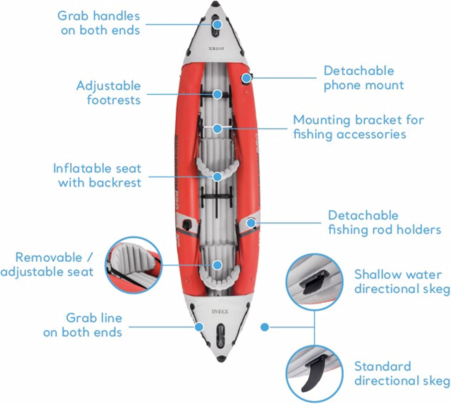 Intex 68309EP Excursion Pro K2 Inflatable Kayak Set: Includes Deluxe 86in Kayak Paddles and High-Output Pump