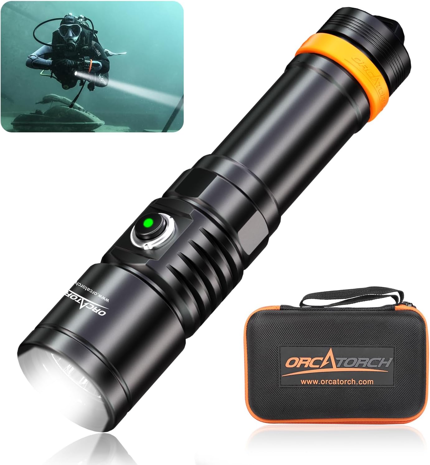 ORCATORCH D710 Scuba Diving Light, 3000 Lumens Super Bright Underwater Flashlight with 6 Degrees Narrow Beam (Black)