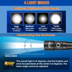 ORCATORCH D710 Scuba Diving Light, 3000 Lumens Super Bright Underwater Flashlight with 6 Degrees Narrow Beam (Black)