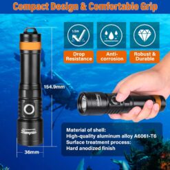 ORCATORCH D710 Scuba Diving Light, 3000 Lumens Super Bright Underwater Flashlight with 6 Degrees Narrow Beam (Black)