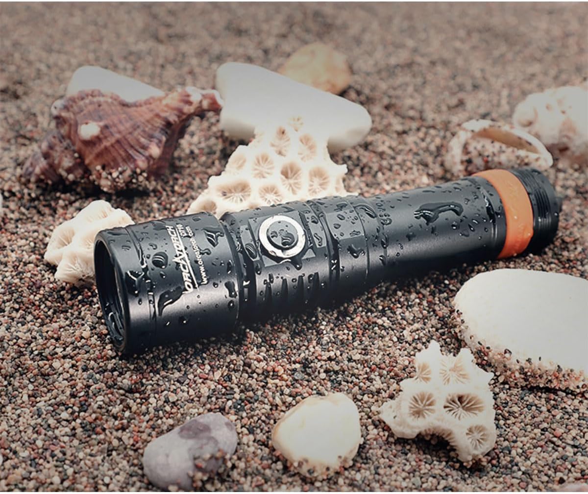 ORCATORCH D710 Scuba Diving Light, 3000 Lumens Super Bright Underwater Flashlight with 6 Degrees Narrow Beam (Black)