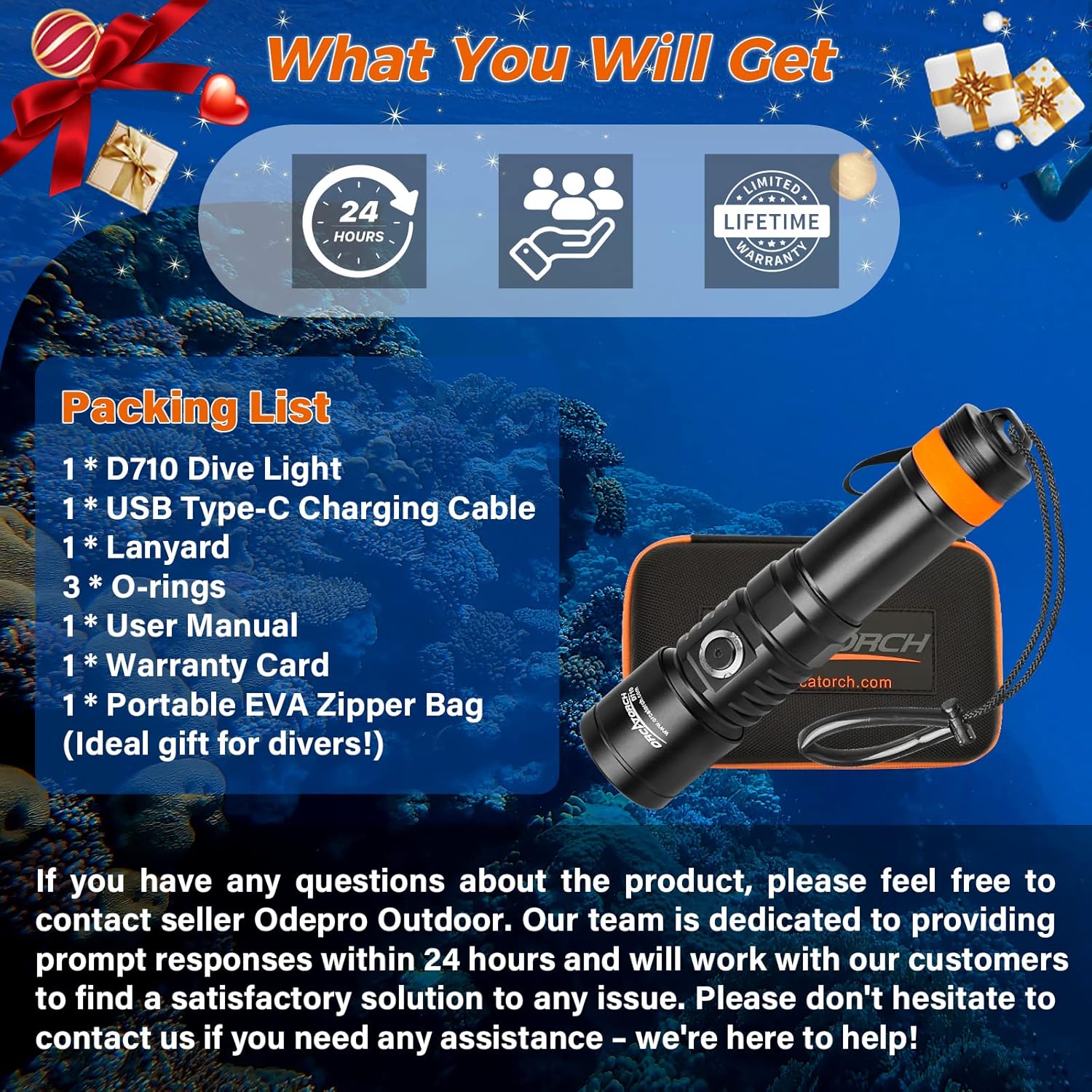 ORCATORCH D710 Scuba Diving Light, 3000 Lumens Super Bright Underwater Flashlight with 6 Degrees Narrow Beam (Black)
