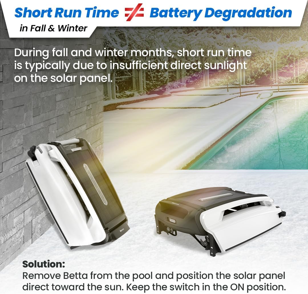 Betta SE Solar Powered Automatic Robotic Pool Surface Skimmer Cleaner with 30-Hour Continuous Cleaning Battery Power (White)