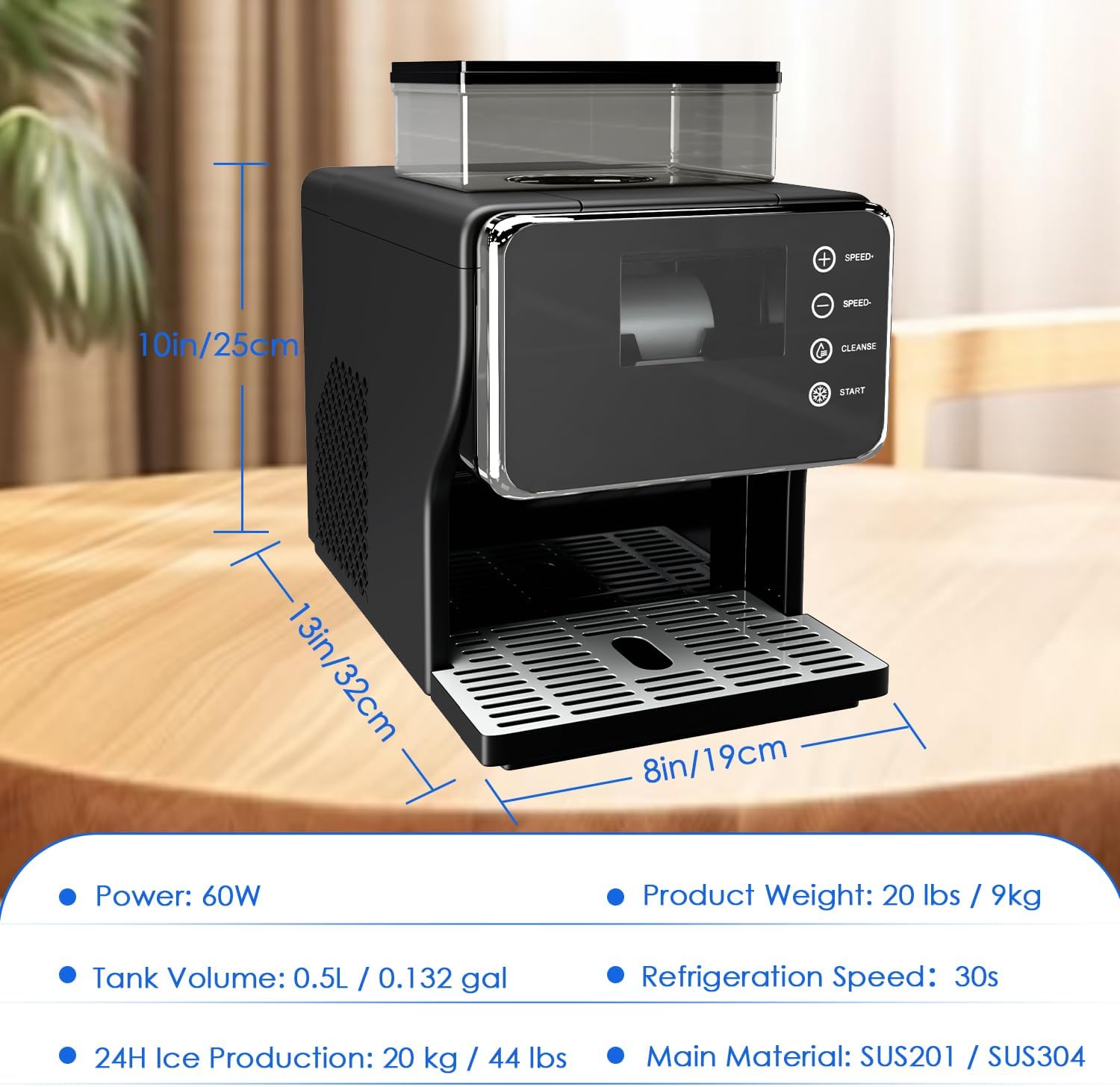 Shaved Ice Machine, Portable Ice Maker with Rapid Cooling and Food-Grade Stainless Steel Material