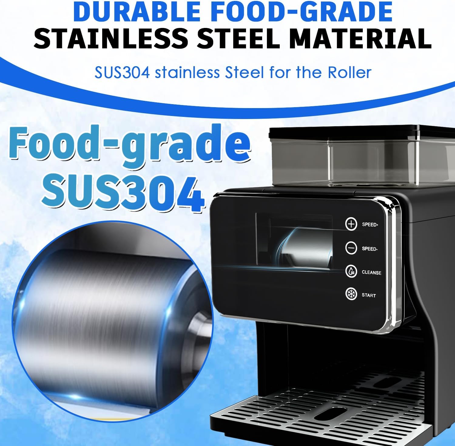 Shaved Ice Machine, Portable Ice Maker with Rapid Cooling and Food-Grade Stainless Steel Material