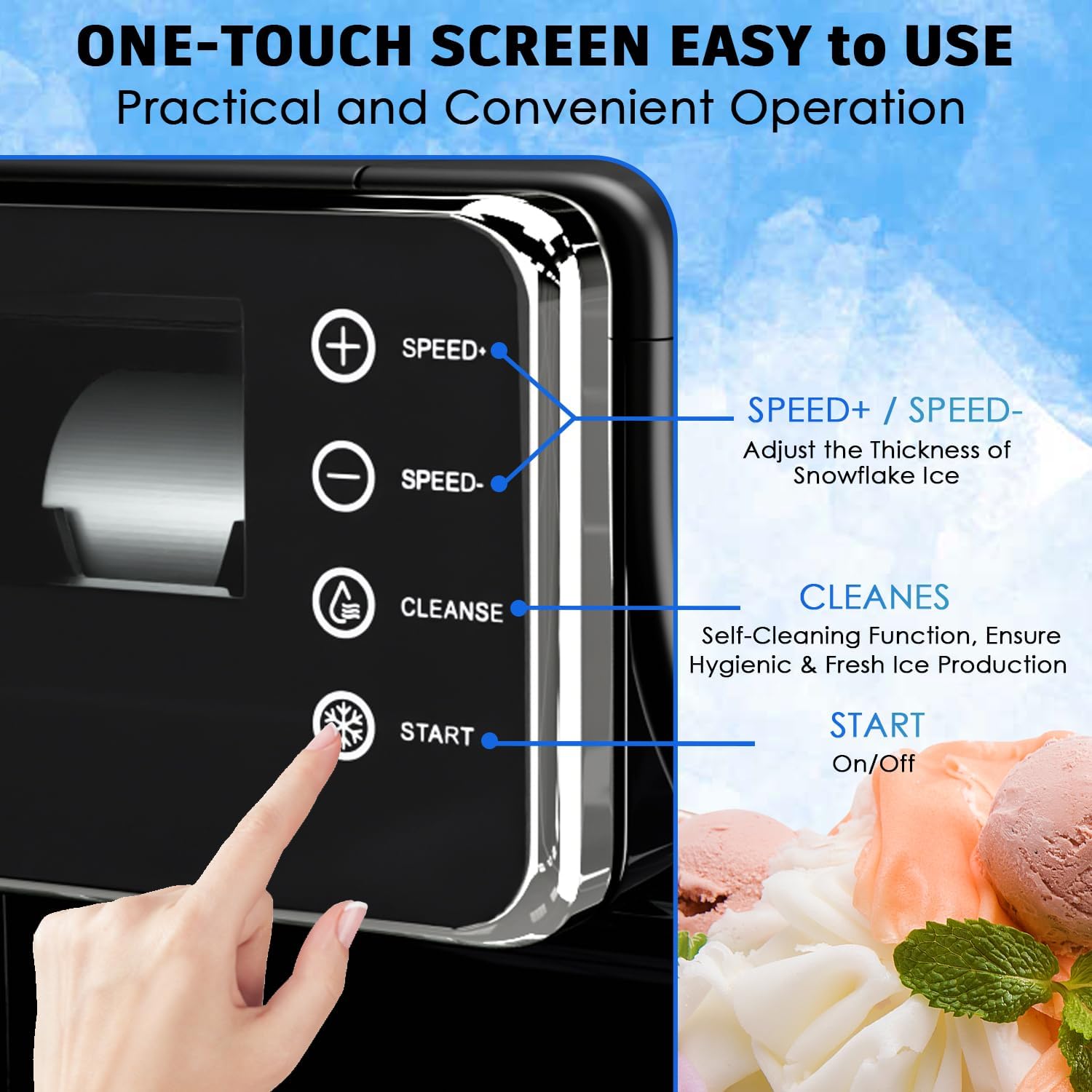 Shaved Ice Machine, Portable Ice Maker with Rapid Cooling and Food-Grade Stainless Steel Material