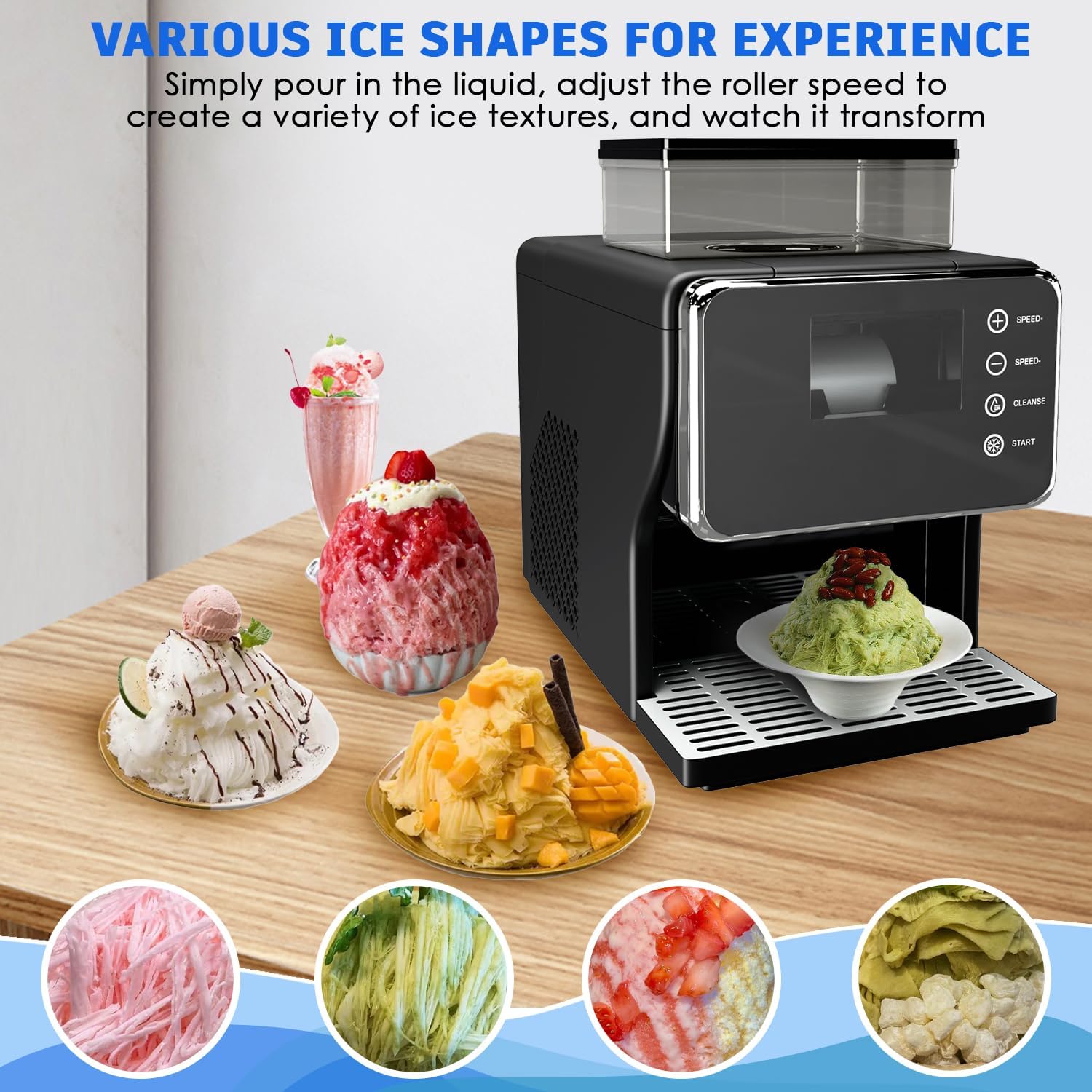 Shaved Ice Machine, Portable Ice Maker with Rapid Cooling and Food-Grade Stainless Steel Material