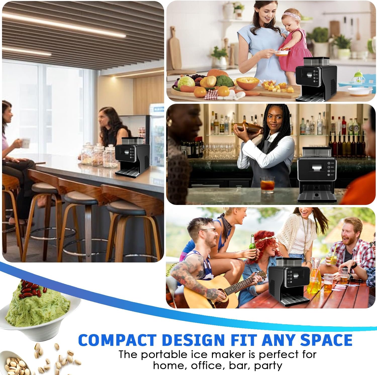 Shaved Ice Machine, Portable Ice Maker with Rapid Cooling and Food-Grade Stainless Steel Material