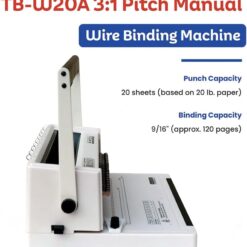 TruBind Manual Wire Binding Machine, 22 Sheet Punch Capacity, Bind up to 120 Sheets, 34 Fully Disengageable Dies, 3:1 Pitch