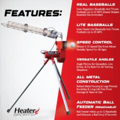 Heater Sports Heavy-Duty Baseball Pitching Machine W/Bonus Ball Feeder - Accurate & Adjustable Pitching Machine