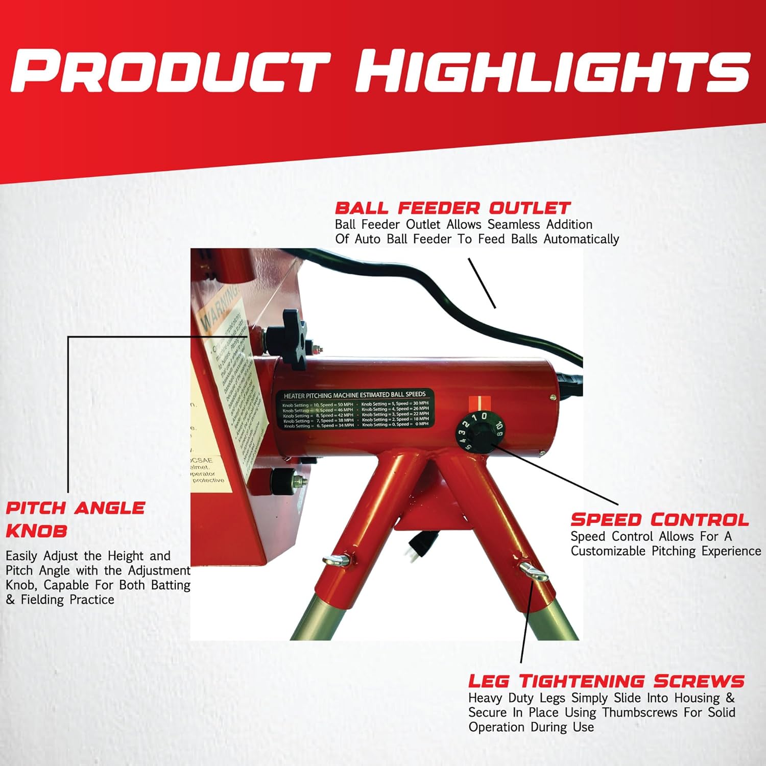 Heater Sports Heavy-Duty Baseball Pitching Machine W/Bonus Ball Feeder - Accurate & Adjustable Pitching Machine