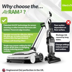 Gtech AirRAM 3 Cordless Vacuum Cleaner with Anti-Hair Wrap Bar - Dual Edge-Clean Brushes