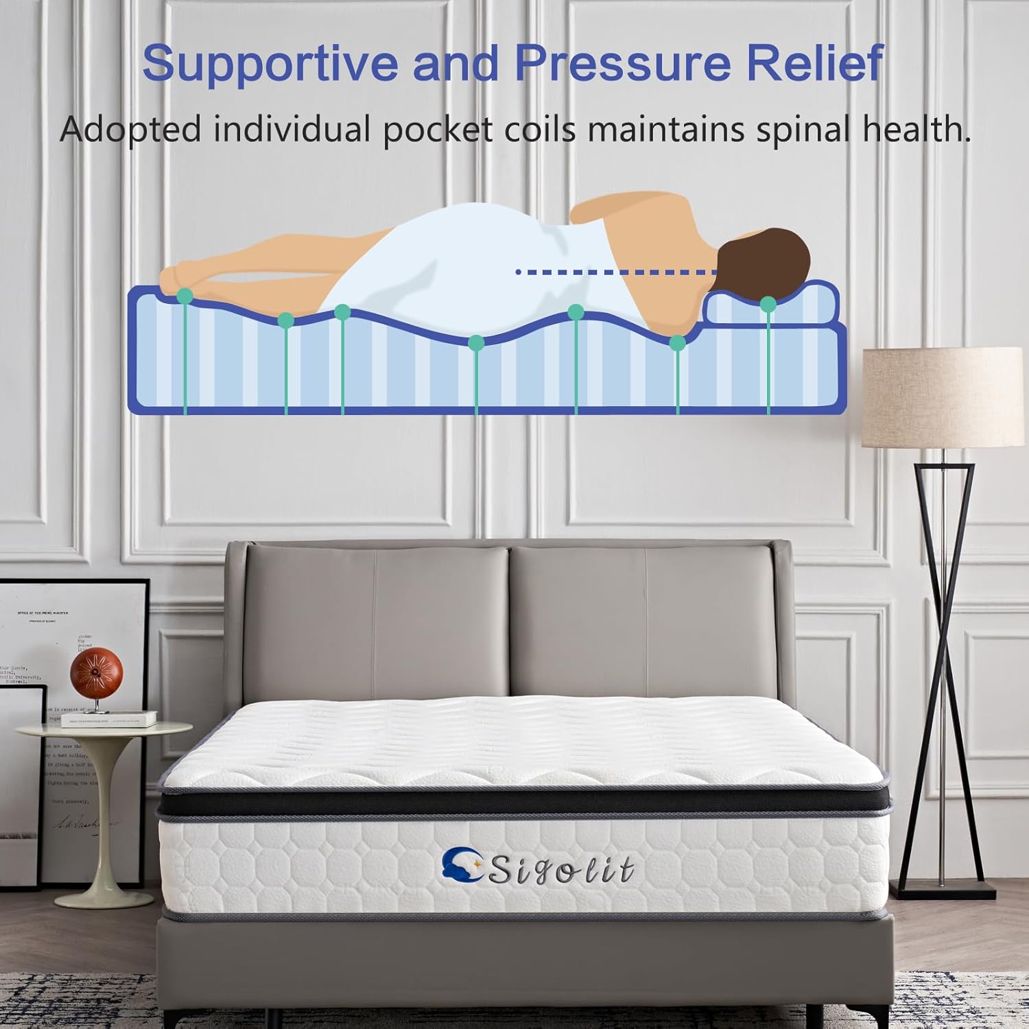 Sigolit 12 Inch Queen Size Hybrid Mattress - Medium Firm, Memory Foam & Pocket Springs, Motion Isolation, Edge Support, Pressure Relief, Ships Compressed