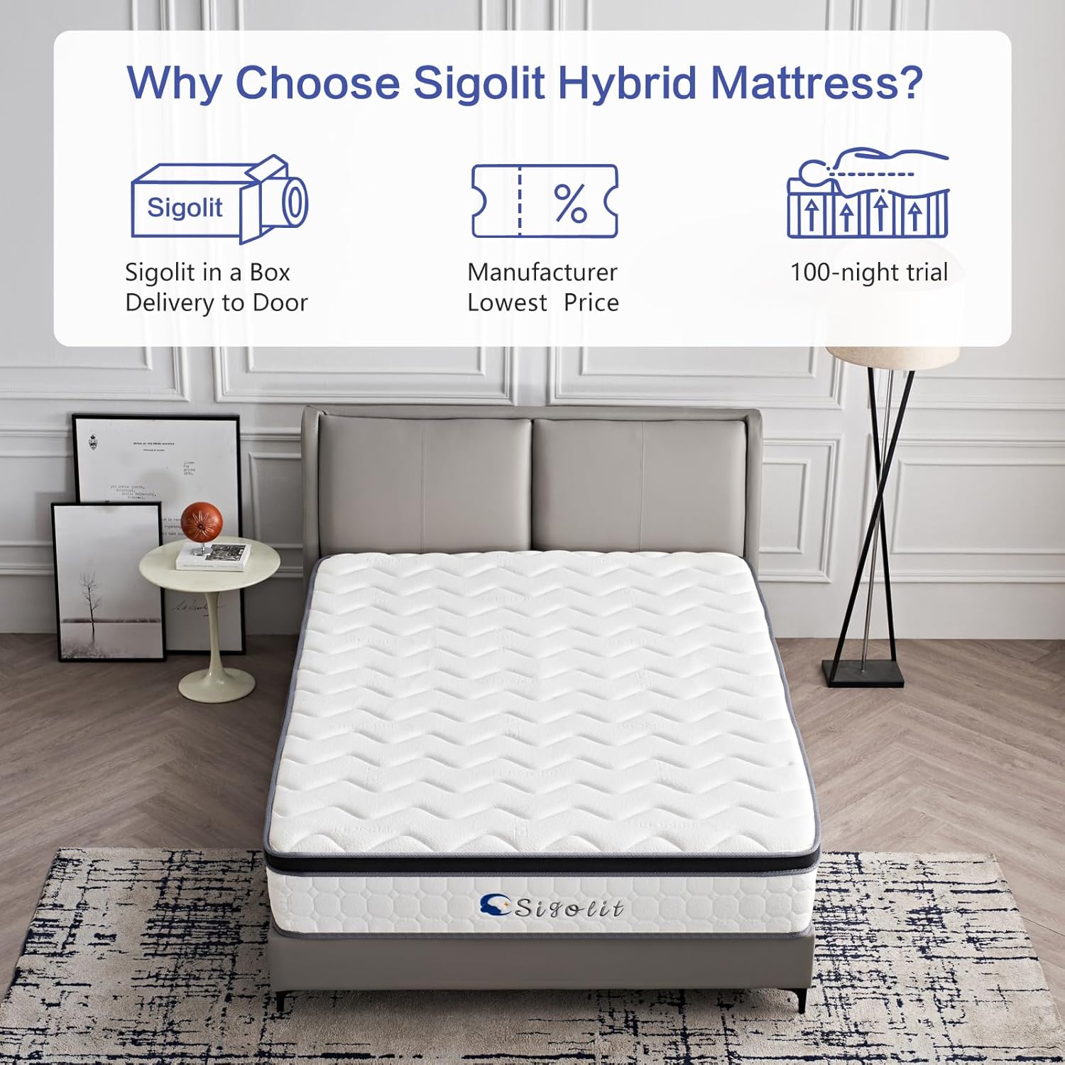 Sigolit 12 Inch Queen Size Hybrid Mattress - Medium Firm, Memory Foam & Pocket Springs, Motion Isolation, Edge Support, Pressure Relief, Ships Compressed
