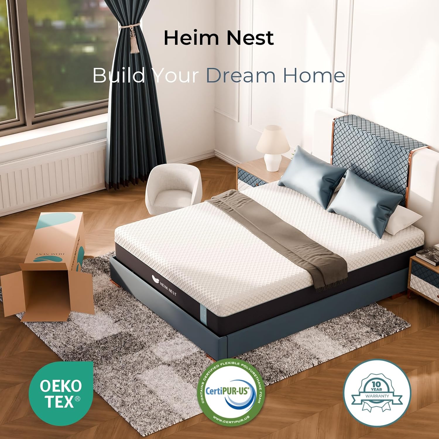 HEIM NEST King Mattress, 12 Inch Gel & Air-Cooling Memory Foam Mattress for Pressure Relief, Medium Firm King Size in a Box